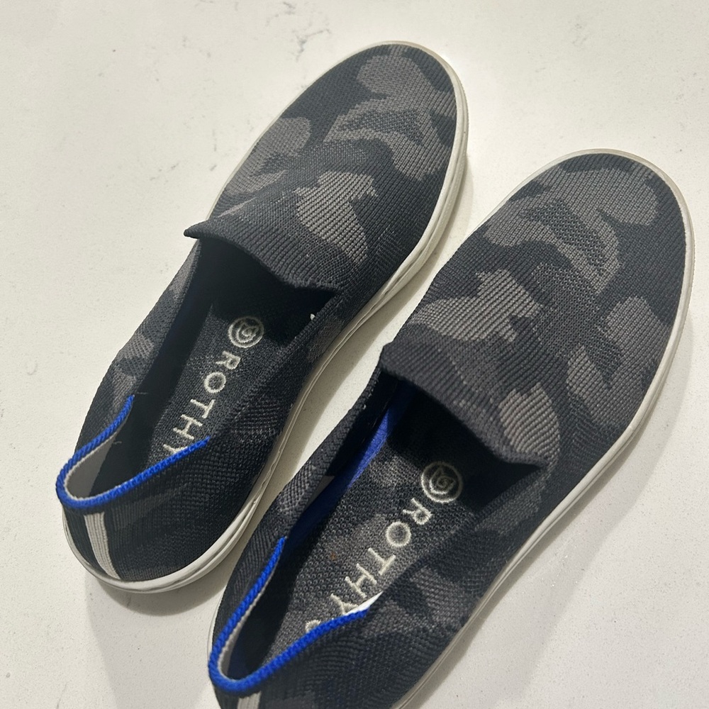 Rothy's Black and Blue Camo Slip-On Loafers